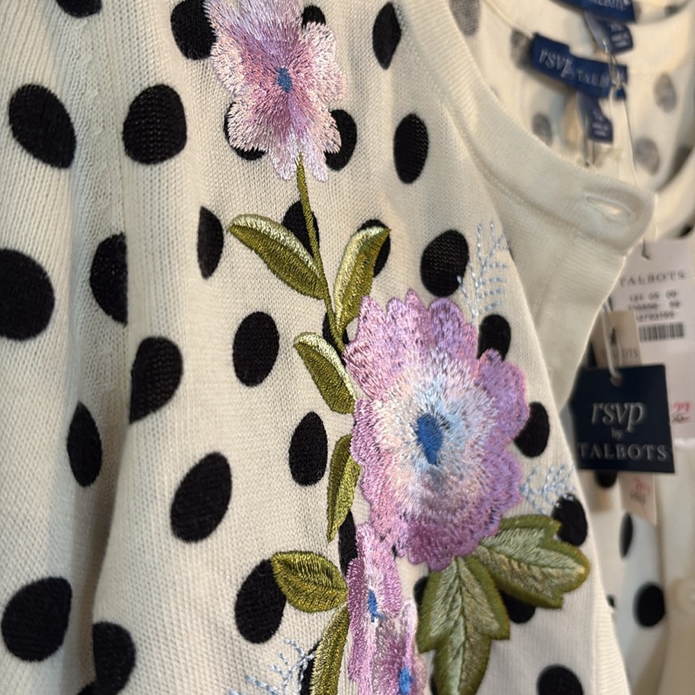 Talbots Polka Dot Cardigan and tank with Floral Embroidery - Picture 3 of 8